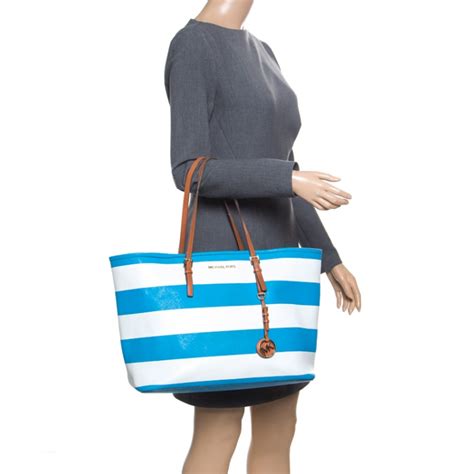 michael kors blue white yellow stripes|michael kors blue and white striped bag .